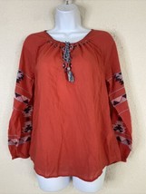 Lucky Brand Womens Size S Red Southwestern Embroidered Blouse Long Sleeve - £7.00 GBP