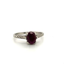 Vtg Signed Sterling Prong Oval Garnet Stone Twisted Solitaire Ring Band 10 1/4 - £31.05 GBP