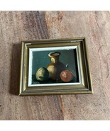 Vintage Mini Oil Painting Spain Gold Frame Still Life Signed 3.5”x3” - $656.51 MXN