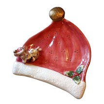 Vtg 1996 Omnibus Fitz &amp; Floyd Santa Hat Christmas Mouse Holly Trinket Dish READ - £8.99 GBP