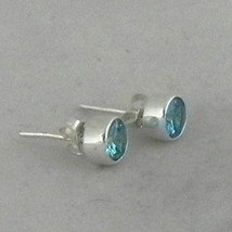 925 Sterling Silver Genuine Round Blue Topaz Handmade Stud Earrings - £31.21 GBP