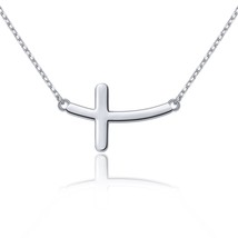 S925 Sterling Silver Sideways Cross Pendant Necklace For Women 18+2 inch - £61.51 GBP