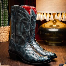 KANSAS Genuine Snake Skin Cowboy Boot from the Western Collection Black Blue image 7