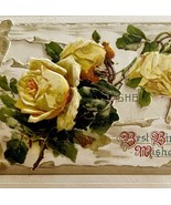 Best Birthday Wishes Greeting Card 1910s Ribbon Embossed Roses Germany P... - $555.10 MXN