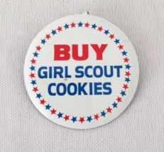 Vtg Tab Back Bend Fold Back Button  &quot;Buy Girl Scout Cookies&quot; Red White &amp;... - $16.79