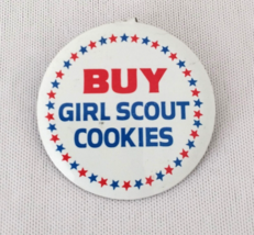 Vtg Tab Back Bend Fold Back Button  &quot;Buy Girl Scout Cookies&quot; Red White &amp;... - £13.19 GBP