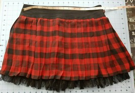 Red Plaid Pleated Skirt with Lace - Royal Bones by Daang Goodman - £36.97 GBP