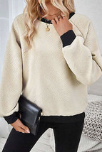 Jet Stream Color Block Edge Raglan Sleeve Crew Neck Textured Top - £17.59 GBP