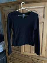 Fct Basics Women’s Black long Sleeve Stretchy Crop knit Top Size Extra L... - £20.02 GBP