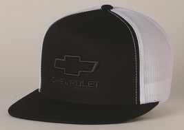 Chevy Bowtie Black and White Flat Bill Mesh Hat - £22.53 GBP