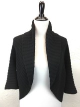 S15 Autumn Cashmere Sz S Merino Wool Black 1/2 Sleeve Shawl Collar Open Cardigan - £17.22 GBP