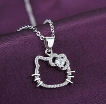 1.50Ct Round Cut Simulated Moissanite Kitty Cat Pendant 14k White Gold Plated - £51.75 GBP