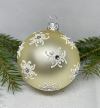 Beige with white glitter glass ball Christmas ornament,handmade XMAS decoration - £10.19 GBP