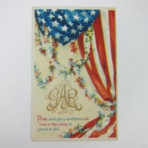 Postcard Civil War GAR American Flag &amp; Flowers Patriotic Embossed Antiqu... - £7.83 GBP