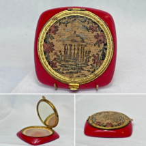 Vtg Petit Point Unbranded Compact Red Plastic Mirrored Powder Box With Screen - £39.52 GBP