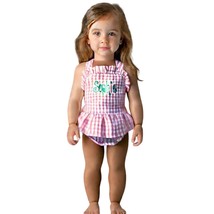 Be Mine Pink &amp; White Plaid Sophie Monogram Swimsuit Size 24 Months - $14.85