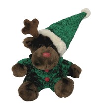 Walmart Brown Christmas Reindeer Green Suit Hat Plush Stuffed Animal 7.5&quot; - $21.78