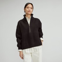 Everlane The Felted Merino Half-Zip Sweater Wool Ribbed Knit Black S - £75.54 GBP