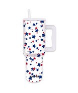 Patriotic Red White Blue Star Printed Stainless Steel Tumbler 38 oz with... - $52.83 CAD