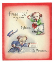 Vintage 1940s Wwii Era Christmas Greeting Holiday Card Anthropomophic Dogs - £152.63 GBP