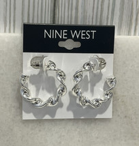 Nine West Twisted Silver Tone Hoop Earrings NWT - £14.00 GBP