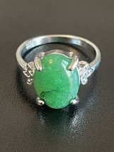Green Jade Stone S925 Silver Plated Men Women Statement Ring Size 7.5 - $12.87