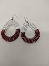 Aesthetic African Arena Maasai Handmade Beaded White Red Black Earrings - £7.54 GBP