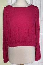 Free People Pink Cropped Balloon Sleeve Button Back Top textured XL - £23.71 GBP