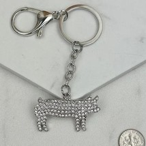 Bling Western Farm White Pig Keychain Bag Charm - $15.84