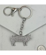 Bling Western Farm White Pig Keychain Bag Charm - $21.97 CAD