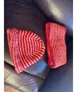 Knitted hat and scarf, colors red and orange. USA MADE - £11.00 GBP