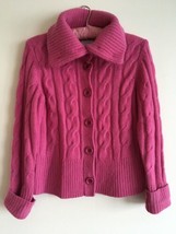 LOFT Hot Pink Cable Knit Cardigan Sweater Lambs Wool S-M - £26.86 GBP
