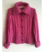 LOFT Hot Pink Cable Knit Cardigan Sweater Lambs Wool S-M - £26.90 GBP