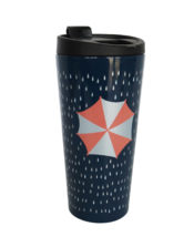 Starbucks 2014 Travel Tumbler Coffee Mug Pink &amp; Silver Umbrella Blue Rai... - £11.98 GBP