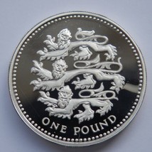 Queen Elizabeth Proof One Pound Coin 3 Lions - $25.73