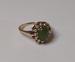 Size 4.75 10K Gold Ring With Green Stone - £199.83 GBP