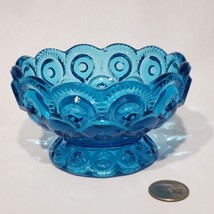 Vintage LE Smith Moon &amp; Stars Teal Blue Glass Fotted Scalloped Bowl Candy Dish - £13.33 GBP