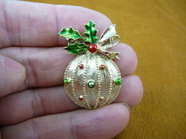 (br-177)  Christmas ornament gold red green Gerry pin brooch Wow - $17.49