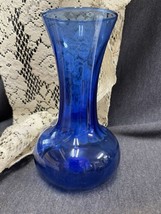 Vintage Illusions Vase Cobalt Blue Flower Vase Indiana Glass 7 7/8&quot; With... - $8.91