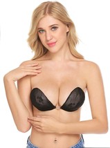 Women&#39;s Backless Strapless Push up Silicone Bra Black-Lace D Bra - £13.56 GBP