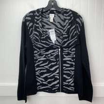 Chicos Eliza Zip Up Knit Cardigan Sz 2 (Large) Zebra Black/Silver Sweate... - $35.99