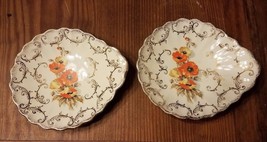 Edwin M Knowles Orange Poppy Dessert Plates Dishes, 1940&#39;s, 22 Karat Gold Gilt - £26.72 GBP