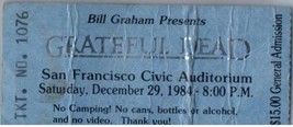Grateful Dead Mail Away Concert Ticket Stub December 29 1984 San Francisco CA - £35.19 GBP