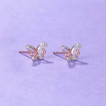 0.30 Ct Round Cut Simulated Diamond Butterfly Stud Earrings 14K Rose Gold Plated - £81.73 GBP
