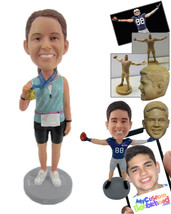 Personalized Bobblehead Female Marathon Runner Showing Off Her Gold Medal - Spor - £68.05 GBP