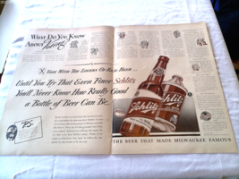 1940 2 Page Color Schlitz Beer Ad &quot;The Beer That Made Milwaukee Famous&quot; - $9.99
