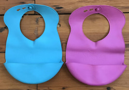 Set Pair 2 Tommy Tippee Blue Pink Baby Easi-Roll Toddler Drip Catcher Bibs - £15.65 GBP