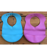 Set Pair 2 Tommy Tippee Blue Pink Baby Easi-Roll Toddler Drip Catcher Bibs - £15.89 GBP