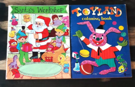 Lot 2 Vtg Coloring Book 1986 Christmas Santa&#39;s Workshop &amp; 1975 WaldmanToyland - £7.39 GBP