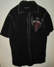 Rawyalty Couture Rhinestone Black Western Style Button Shirt Sz Large - £33.65 GBP